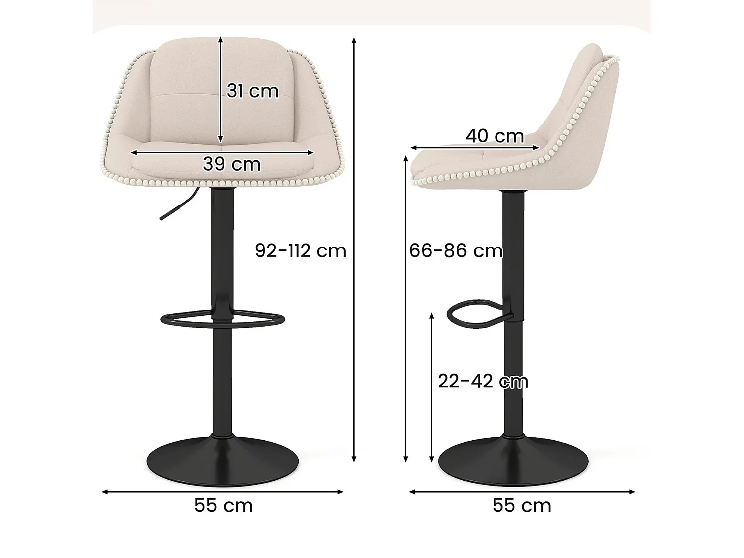 Set aus höhenverstellbaren Barhockern, 2 Stück