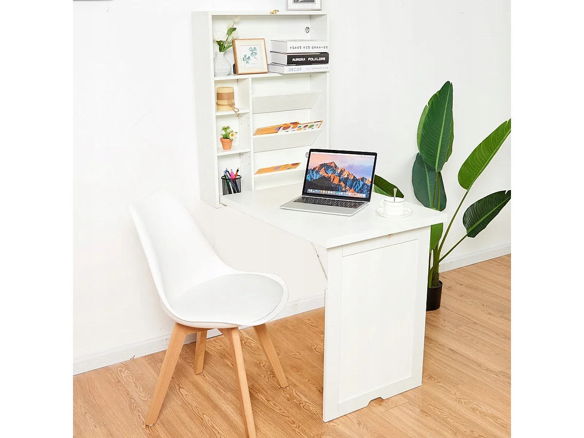 BUREAU MURAL SUSPENDU PLIABLE TABLE ARMOIRE ÉTAGÈRES