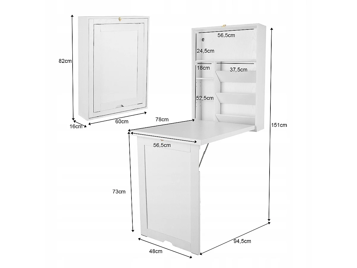 BUREAU MURAL SUSPENDU PLIABLE TABLE ARMOIRE ÉTAGÈRES