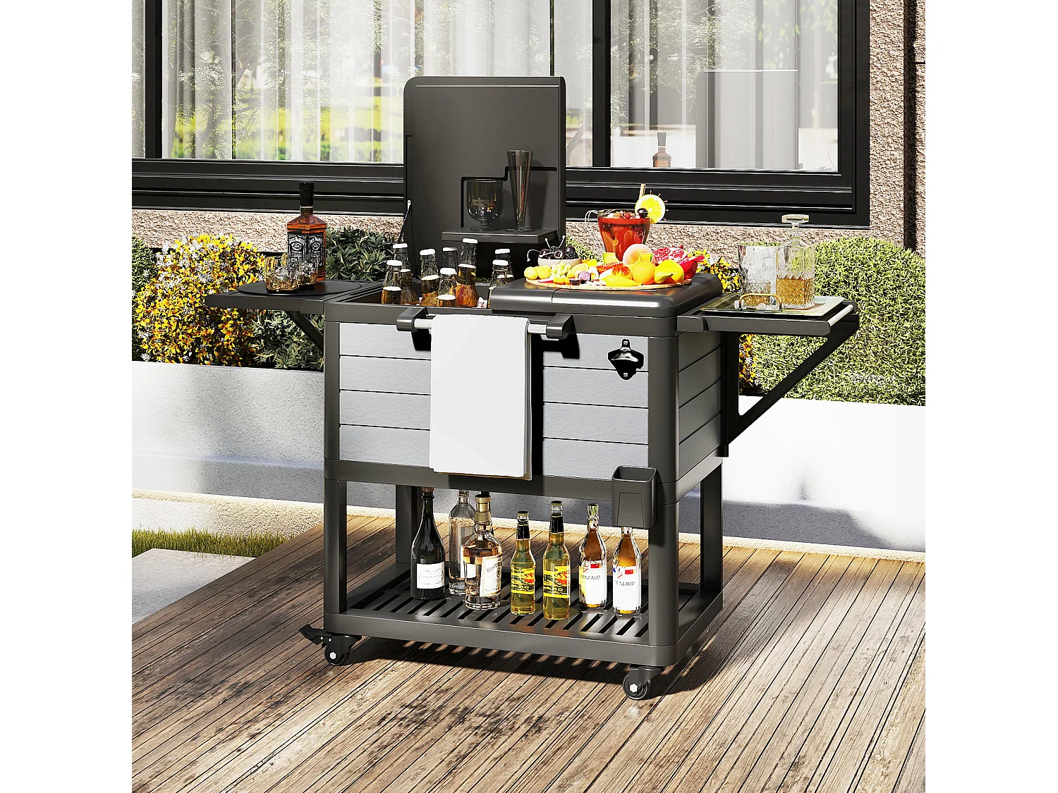 Chariot isothermique 91L roulettes, rangement glace & boissons jardin
