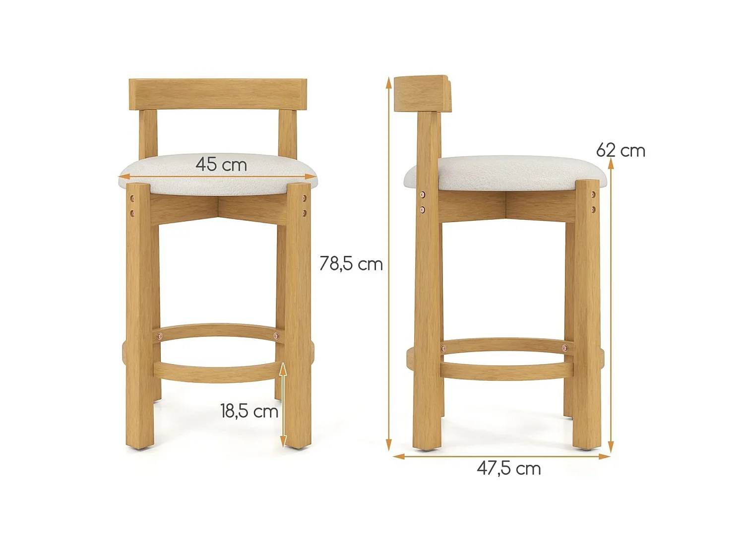 Set: Barhocker mit Rückenlehne und Fußstütze „Hoker“, 2 Stück