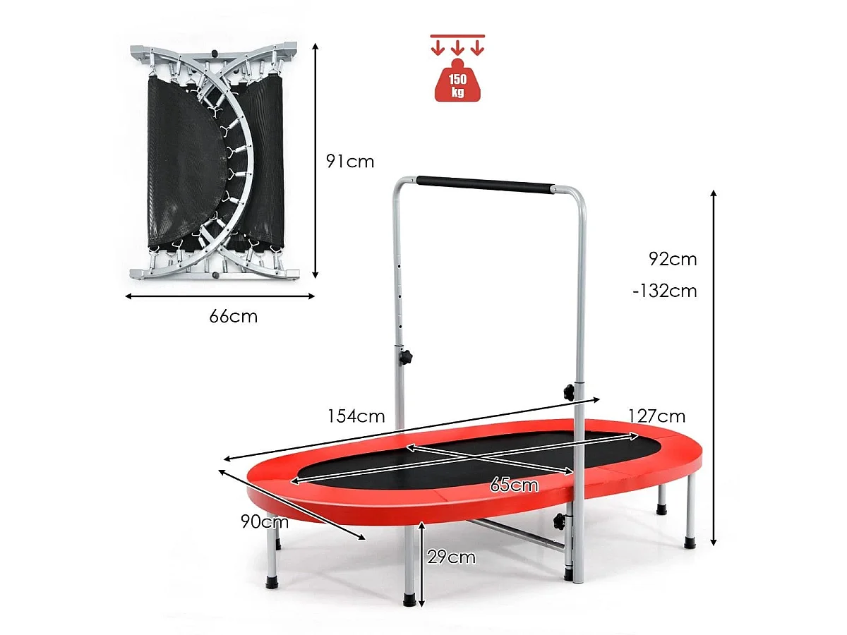 Trampolino fitness doppio con corrimano 154 x 90 x 92-132 cm