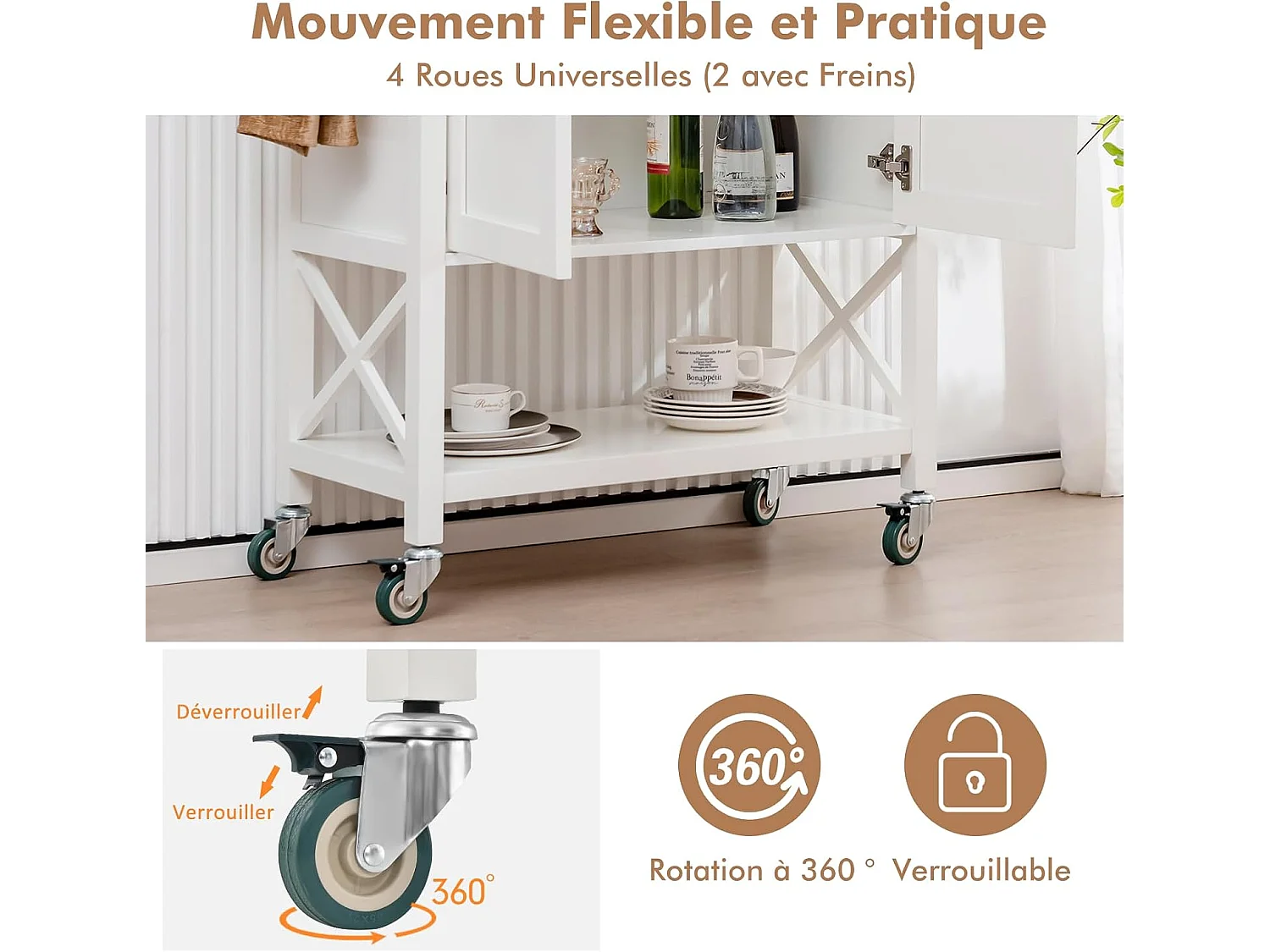 Desserte cuisine roulettes, armoire serviette épices