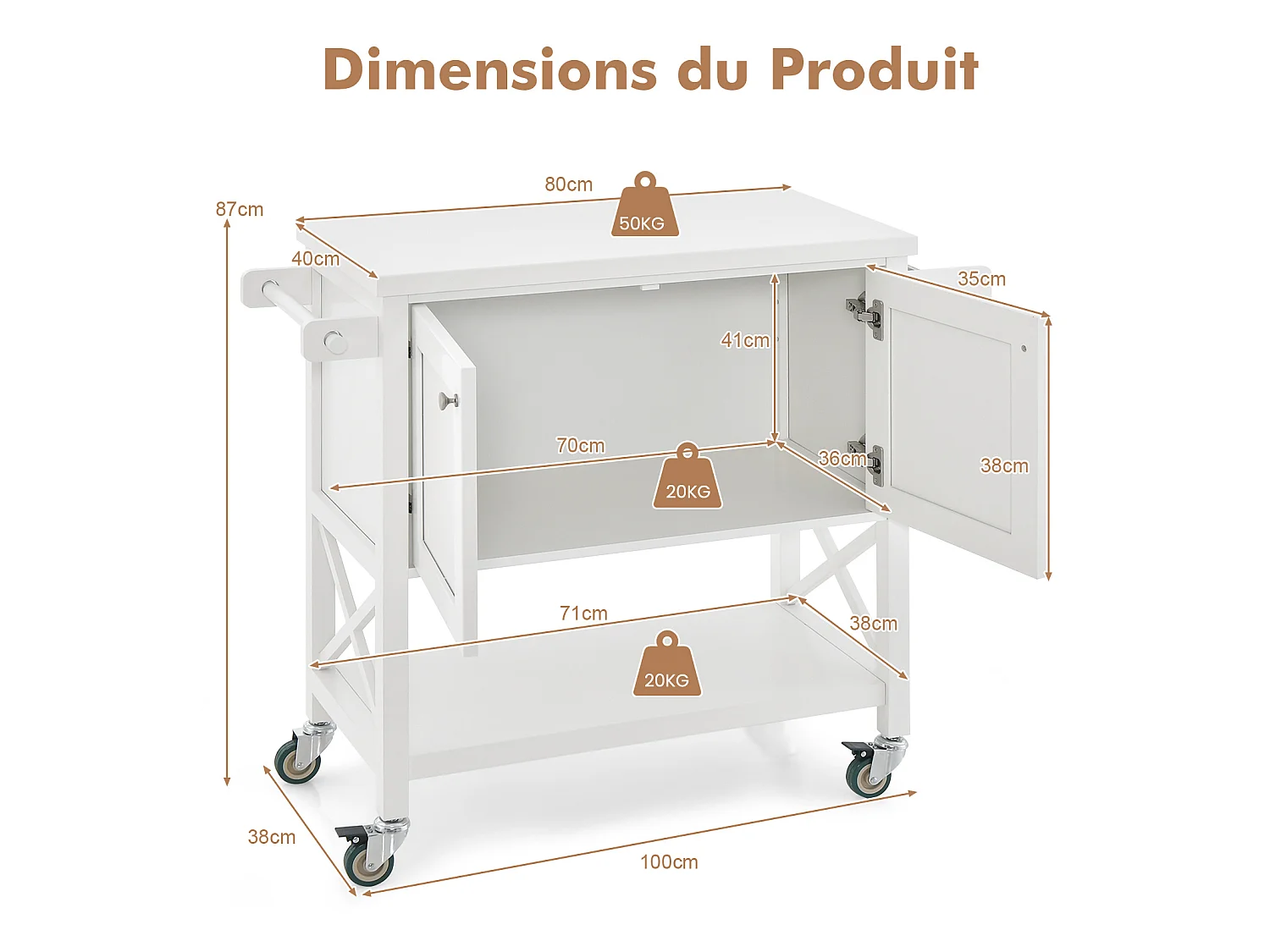 Desserte cuisine roulettes, armoire serviette épices