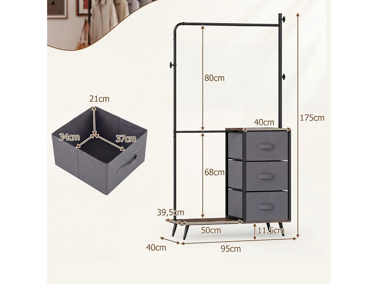 Porte-vêtements avec tiroirs en tissu Porte-vêtements pour le couloir