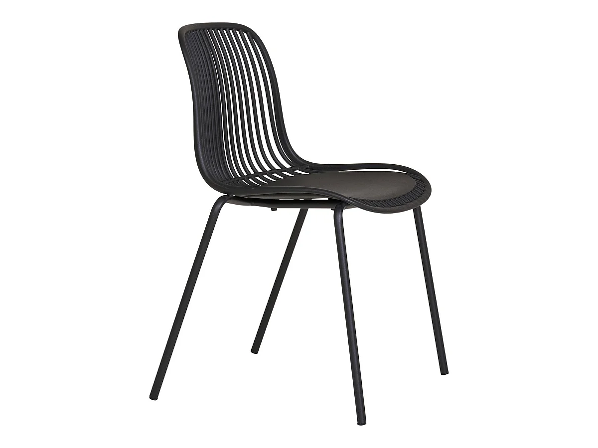Lot de 4 chaises de salle à manger empilables Branson en polypropylène noir avec pieds en acier