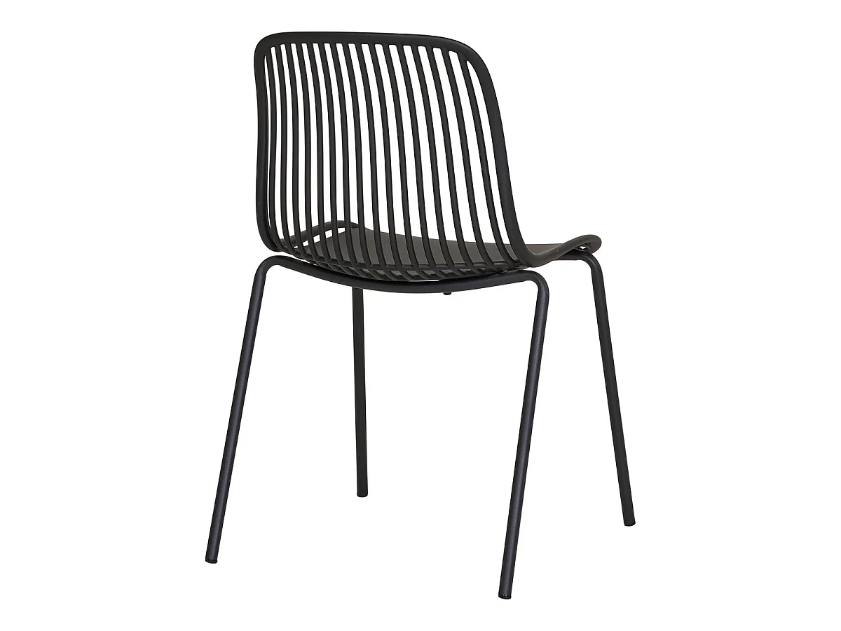 Lot de 4 chaises de salle à manger empilables Branson en polypropylène noir avec pieds en acier