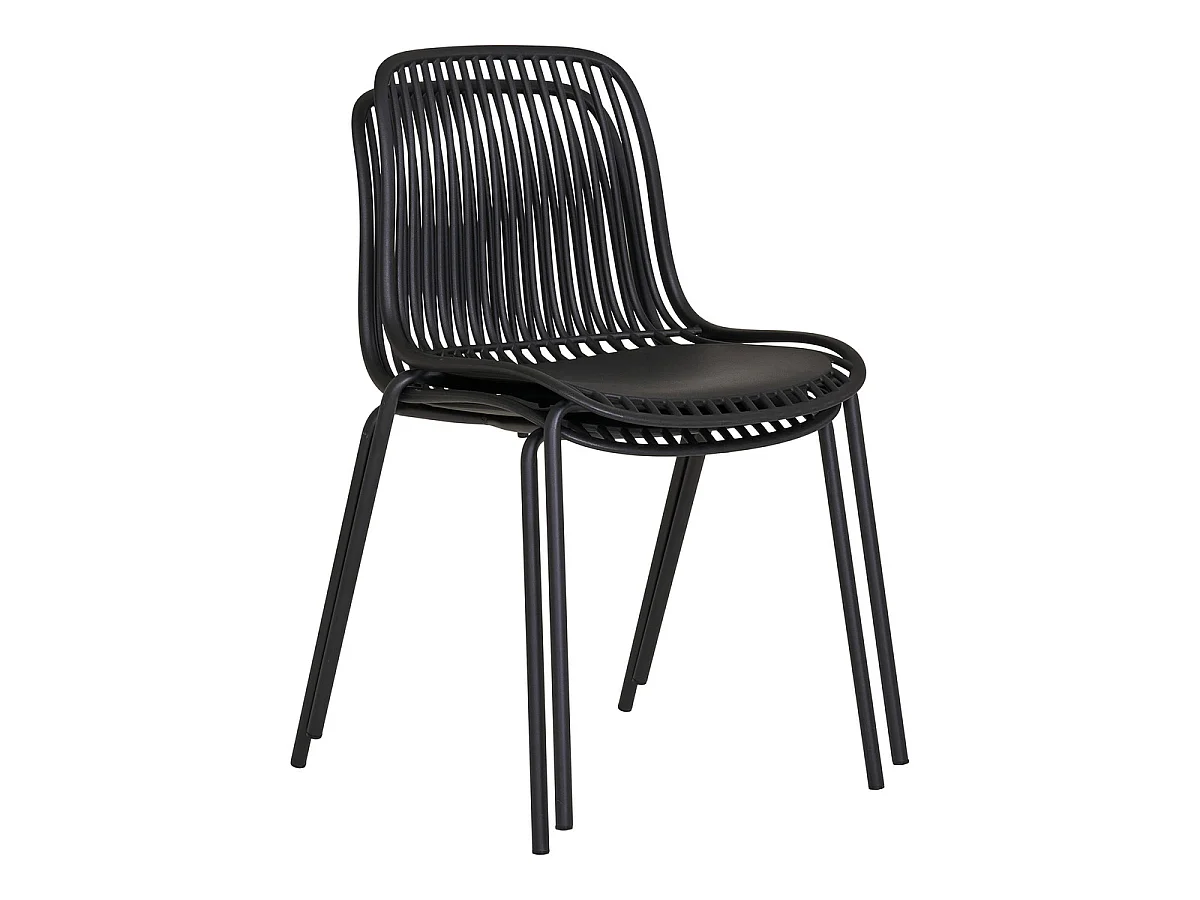 Lot de 4 chaises de salle à manger empilables Branson en polypropylène noir avec pieds en acier