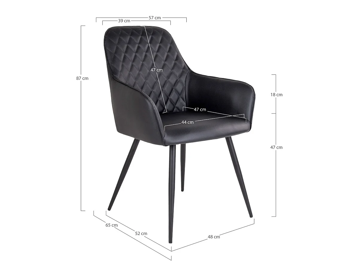 Set 2 sedie da pranzo Harbo con braccioli in ecopelle nera e gambe in metallo nero