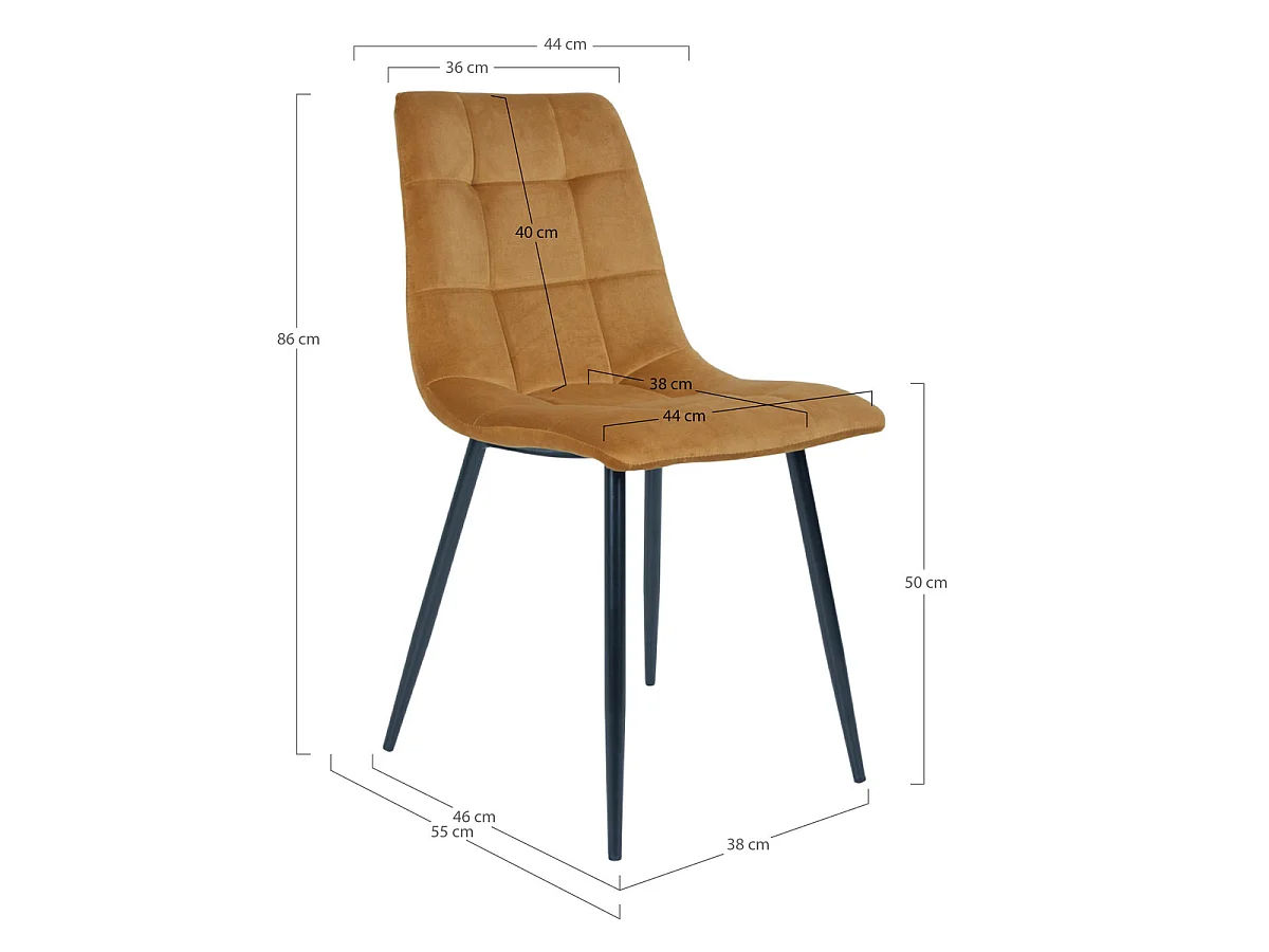 Lot de 2 chaises de salle à manger Middelfart en velours jaune moutarde avec pieds noirs