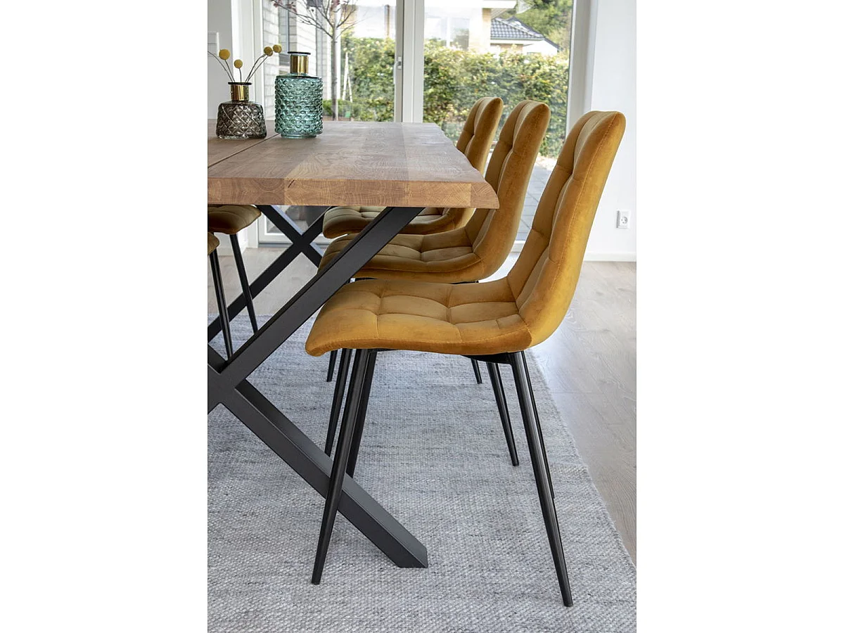 Lot de 2 chaises de salle à manger Middelfart en velours jaune moutarde avec pieds noirs