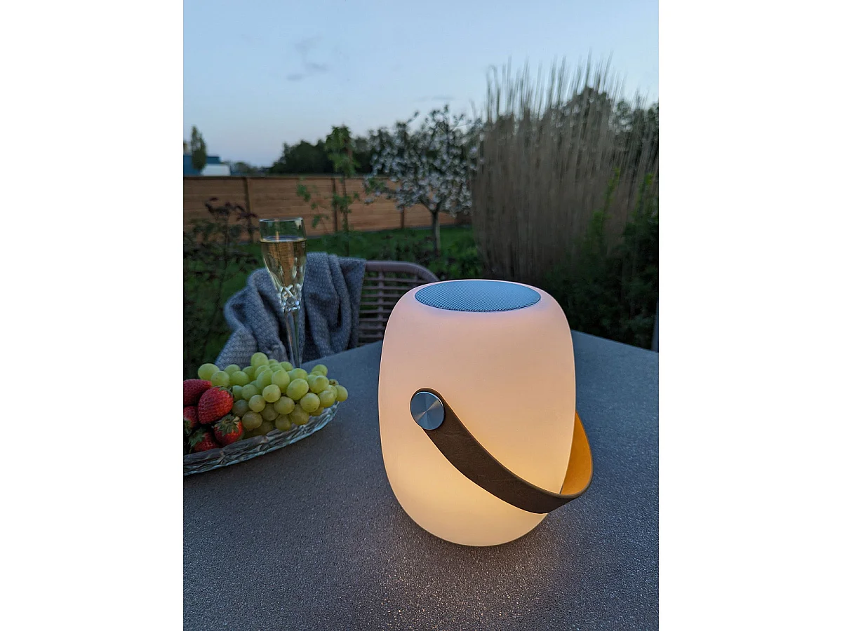 LED-lamp Cardiff met Bluetooth-luidspreker — Wit Oplaadbaar Ø18×21 cm