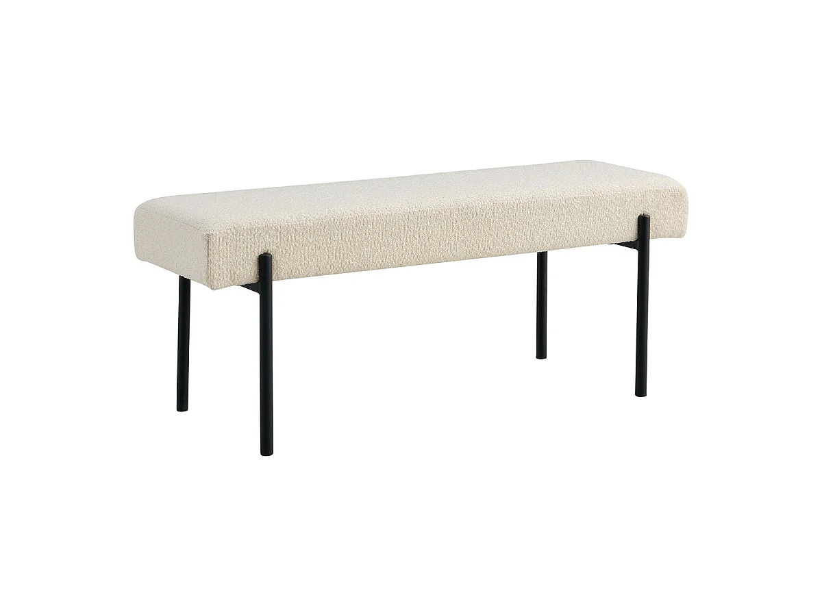 Banc Swindon en Bouclé Blanc avec Pieds Noirs, 100 cm