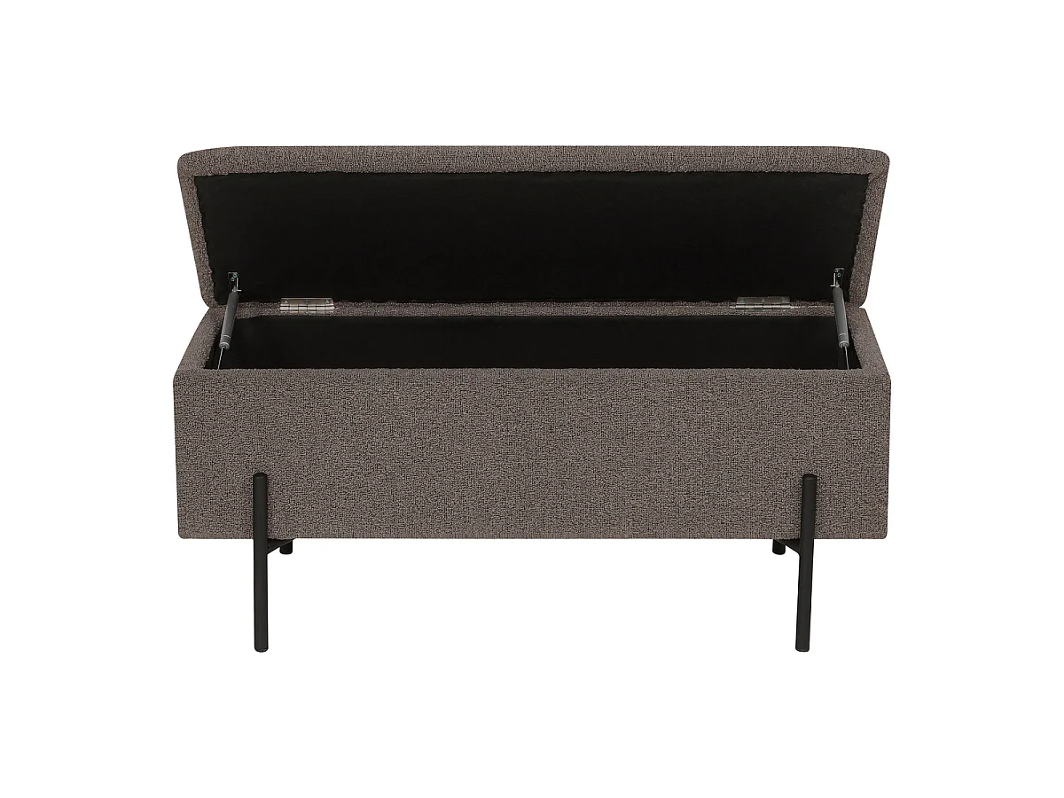 Watford - Banc de rangement en bouclé marron avec pieds en métal noir 95x36,5x43 cm