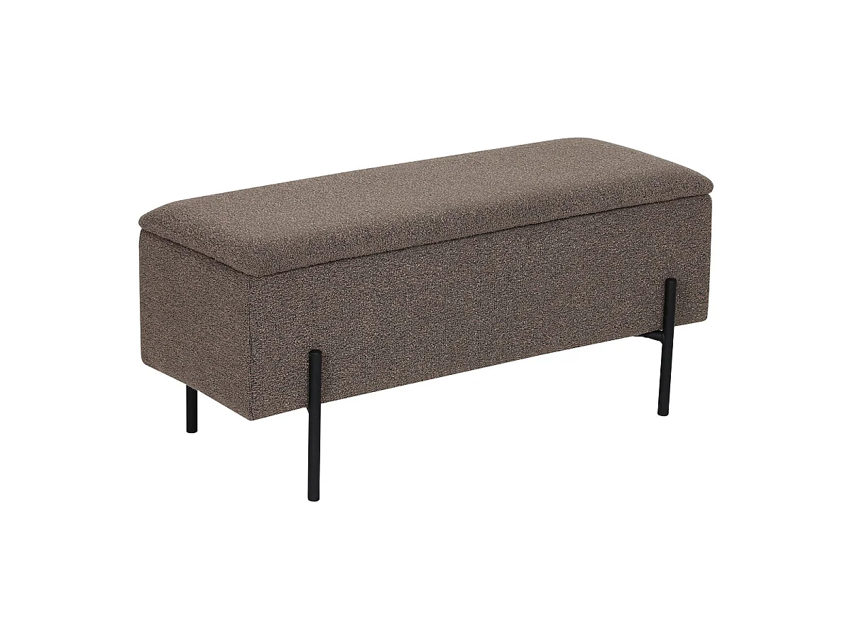 Watford - Banc de rangement en bouclé marron avec pieds en métal noir 95x36,5x43 cm