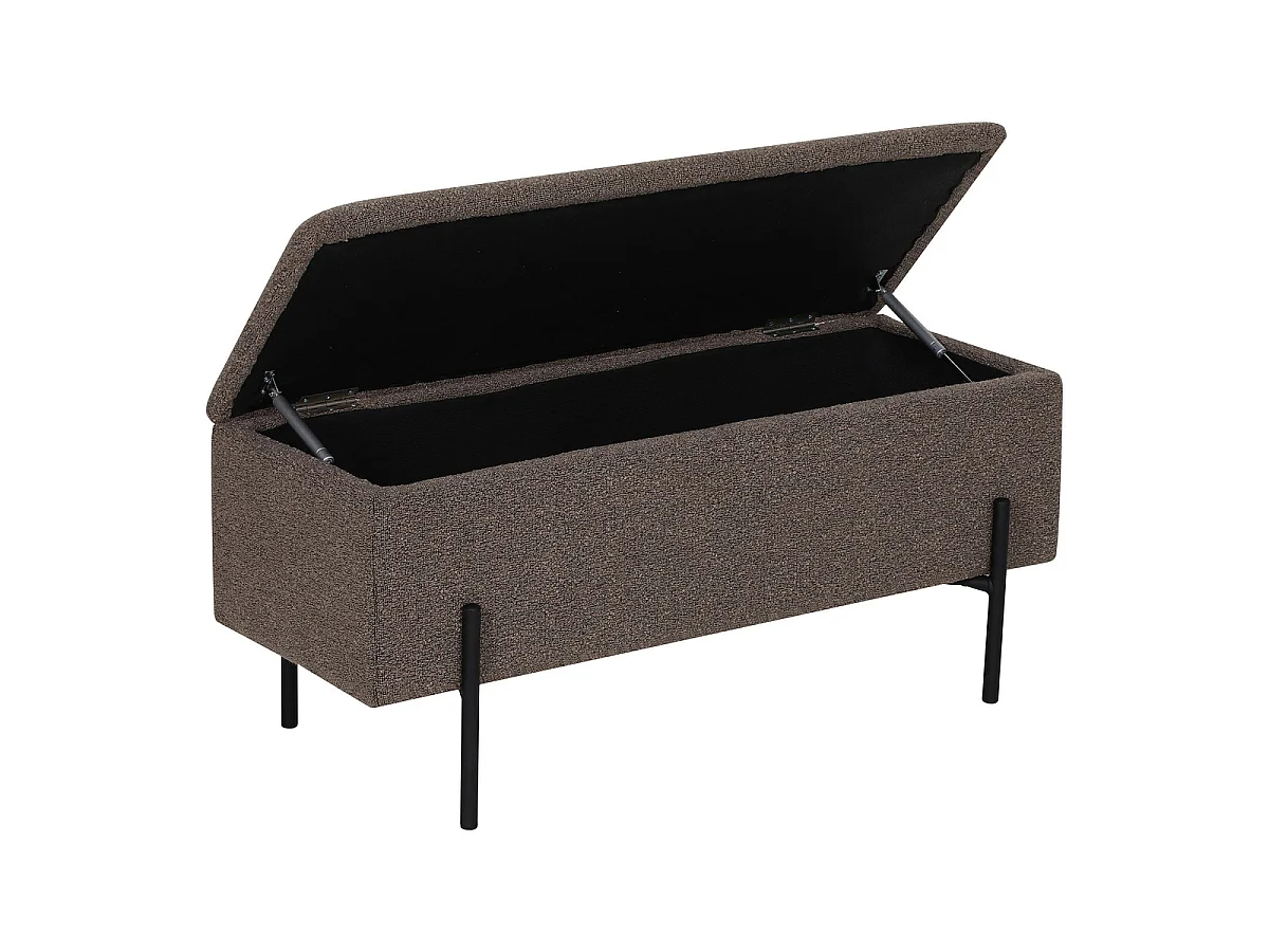 Watford - Banc de rangement en bouclé marron avec pieds en métal noir 95x36,5x43 cm