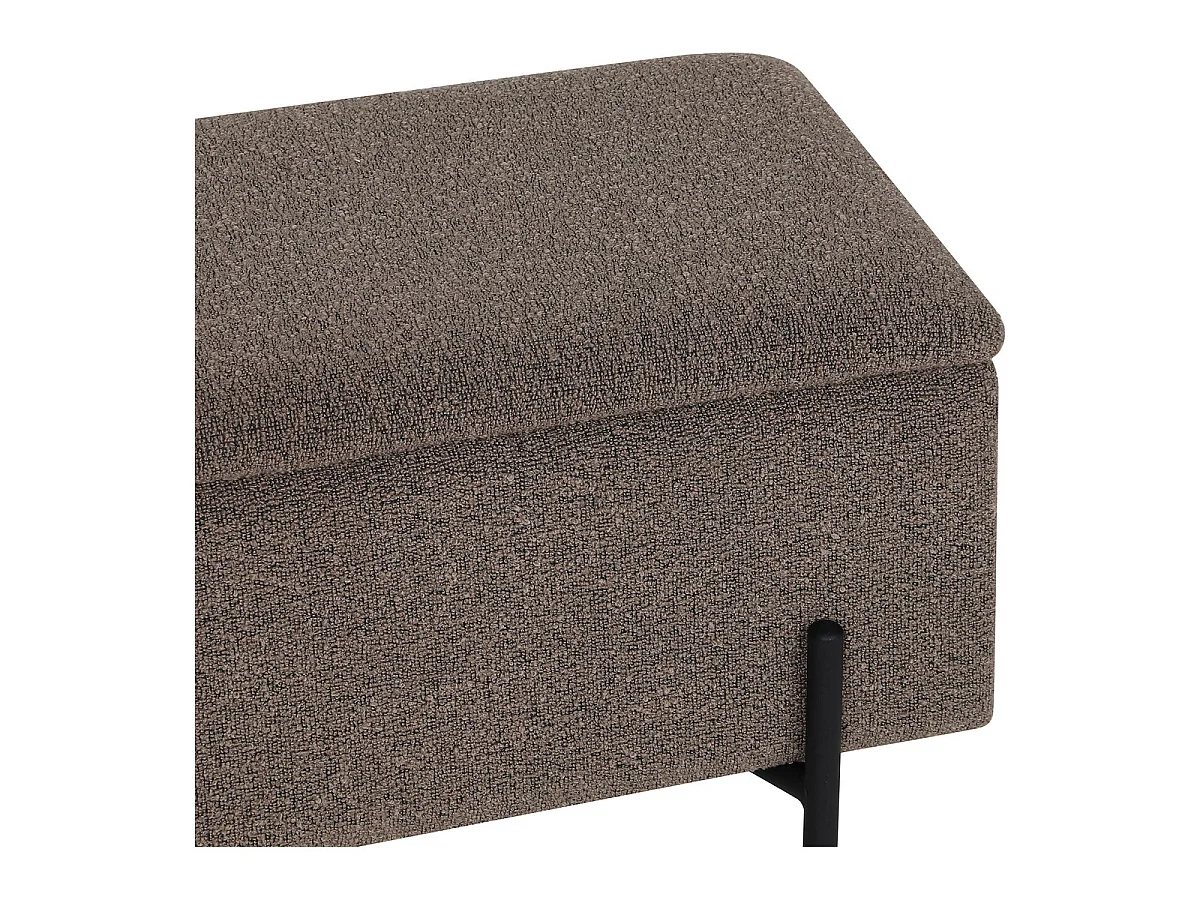 Watford - Banc de rangement en bouclé marron avec pieds en métal noir 95x36,5x43 cm