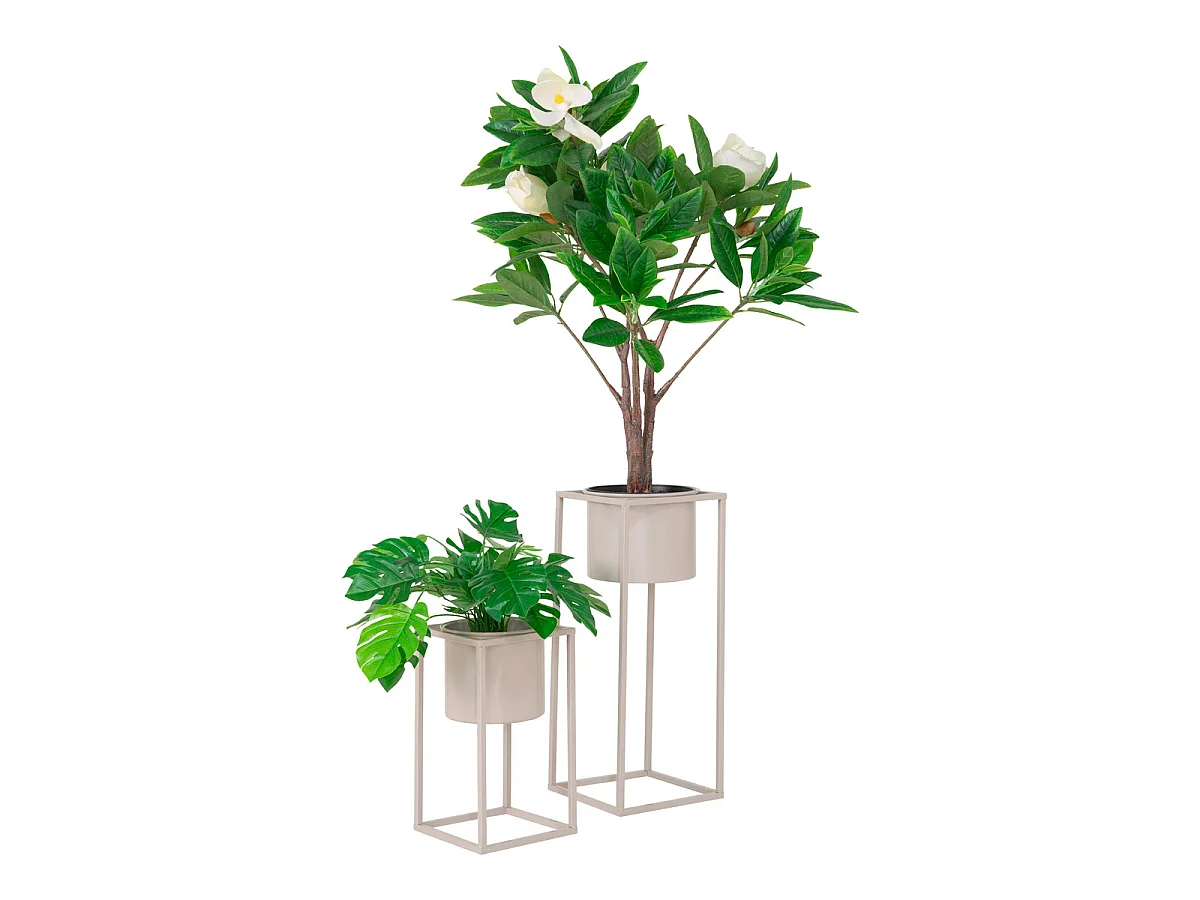 Set van 2 Marla bloemenvazen in beige-grijs staal