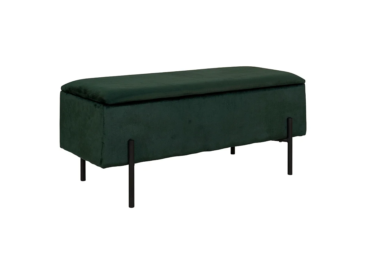 Banc Watford en velours vert avec compartiment de rangement, 95 cm