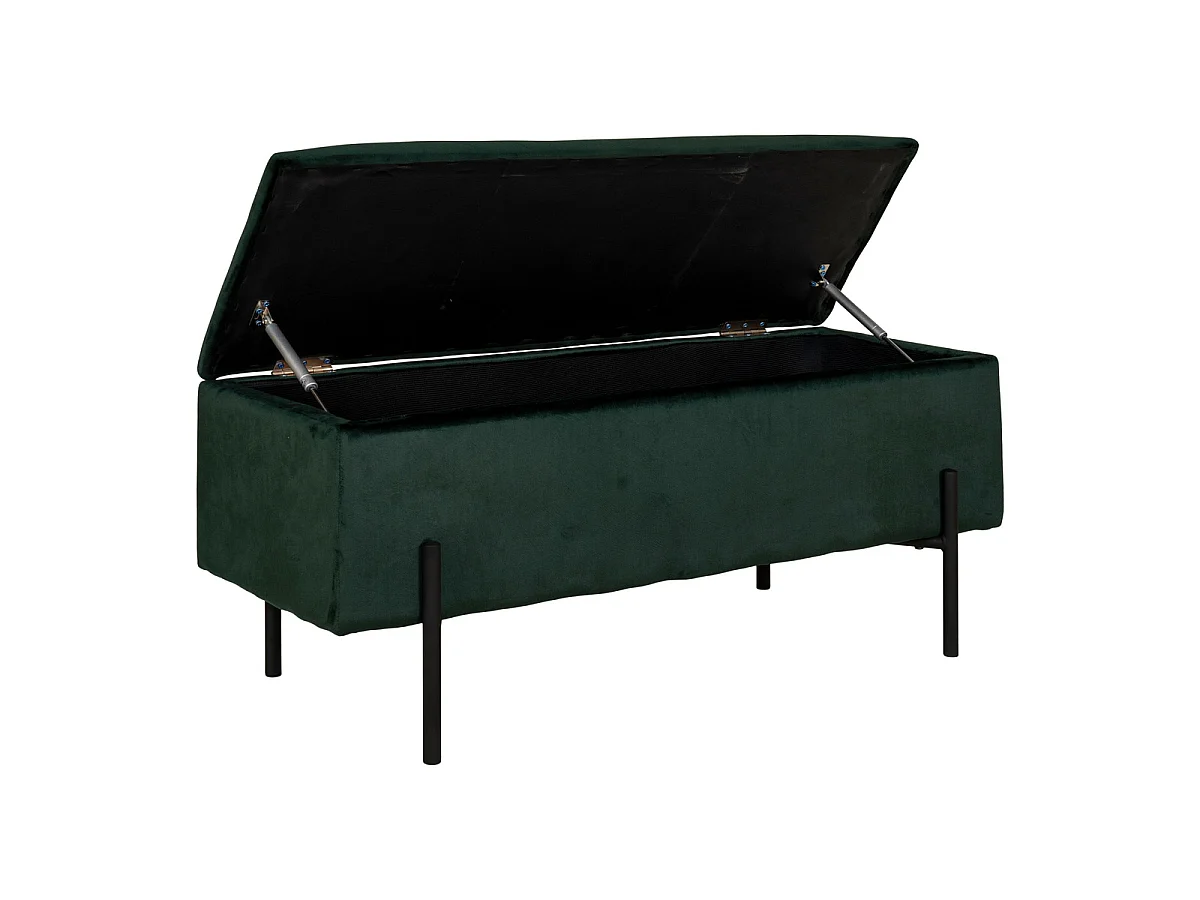 Banc Watford en velours vert avec compartiment de rangement, 95 cm