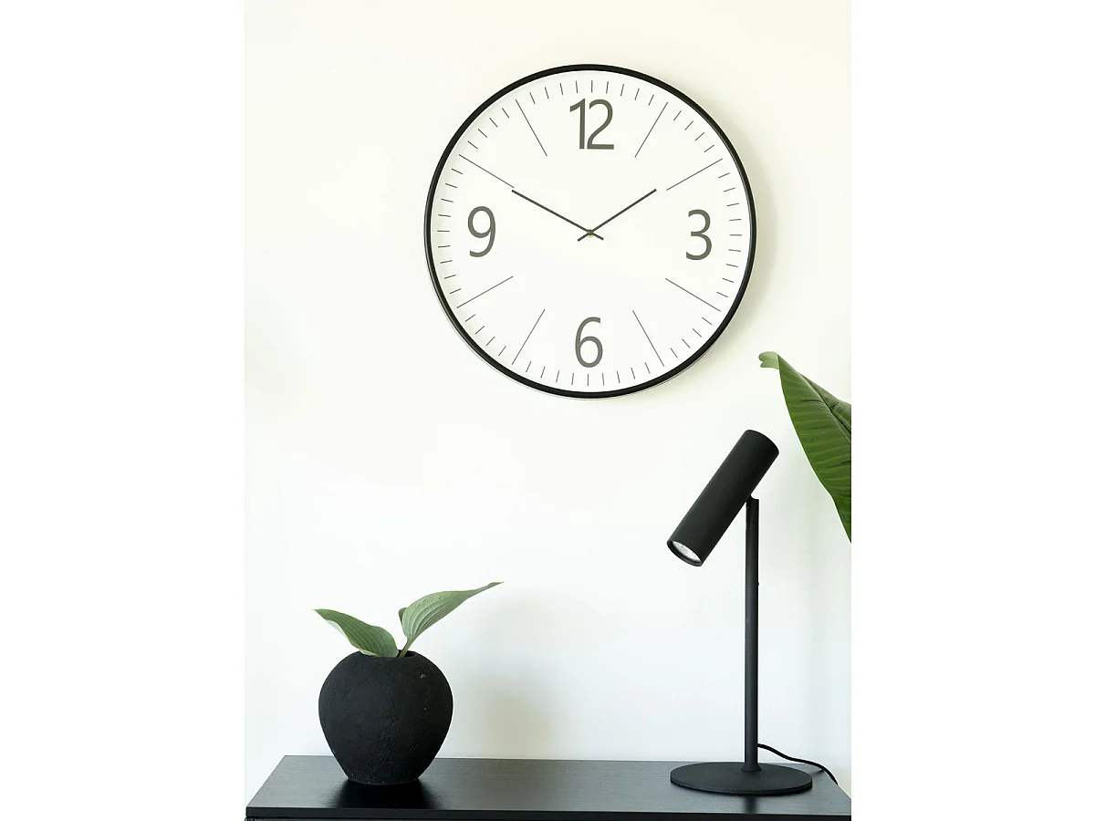 Horloge murale ronde Biel en verre et plastique, noir et blanc, ø51 cm