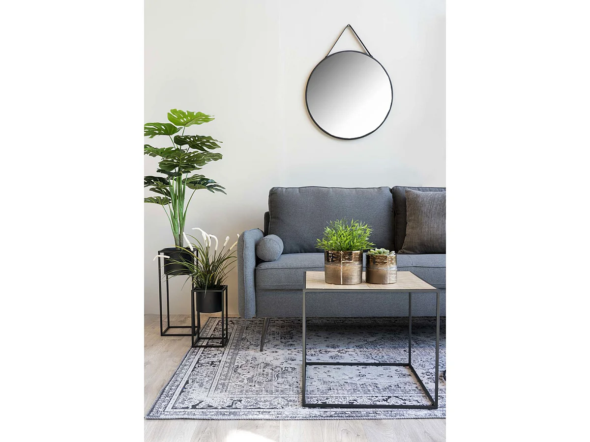 Ronde wandspiegel Trapani in zwart staal met riem ø60 cm