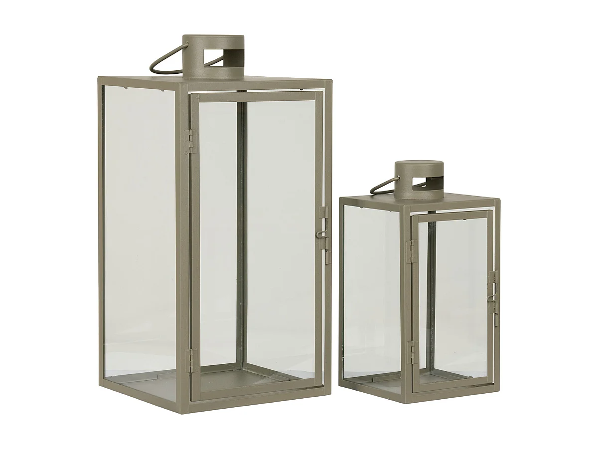 Lot de 2 Lanternes en Métal et Verre Corfu — Vert Sauge, Tailles Graduées