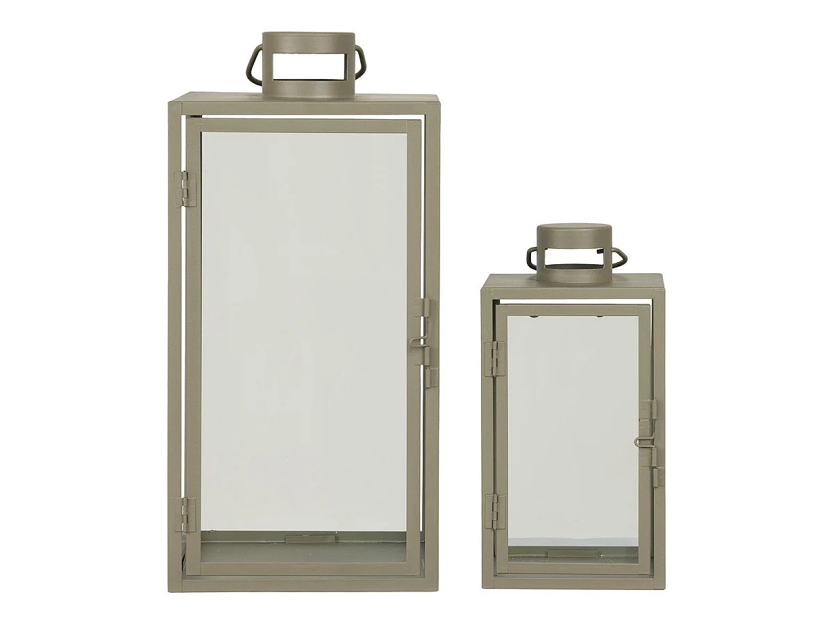 Lot de 2 Lanternes en Métal et Verre Corfu — Vert Sauge, Tailles Graduées