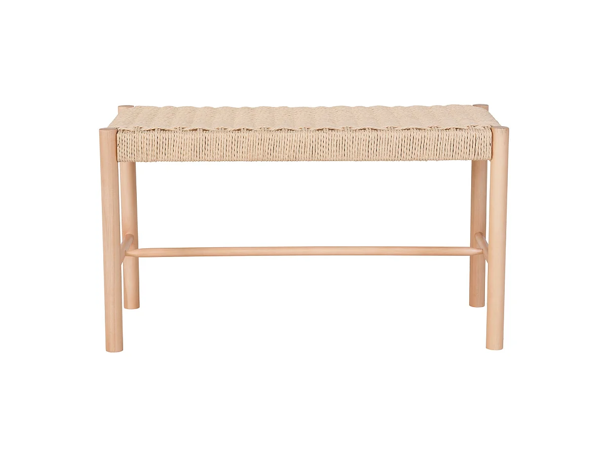 Bankje Abano met zitting van natuurlijk papierkoord en populierenhouten frame, 80 cm