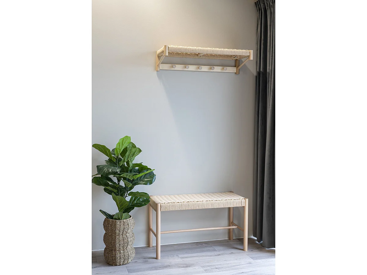 Bankje Abano met zitting van natuurlijk papierkoord en populierenhouten frame, 80 cm
