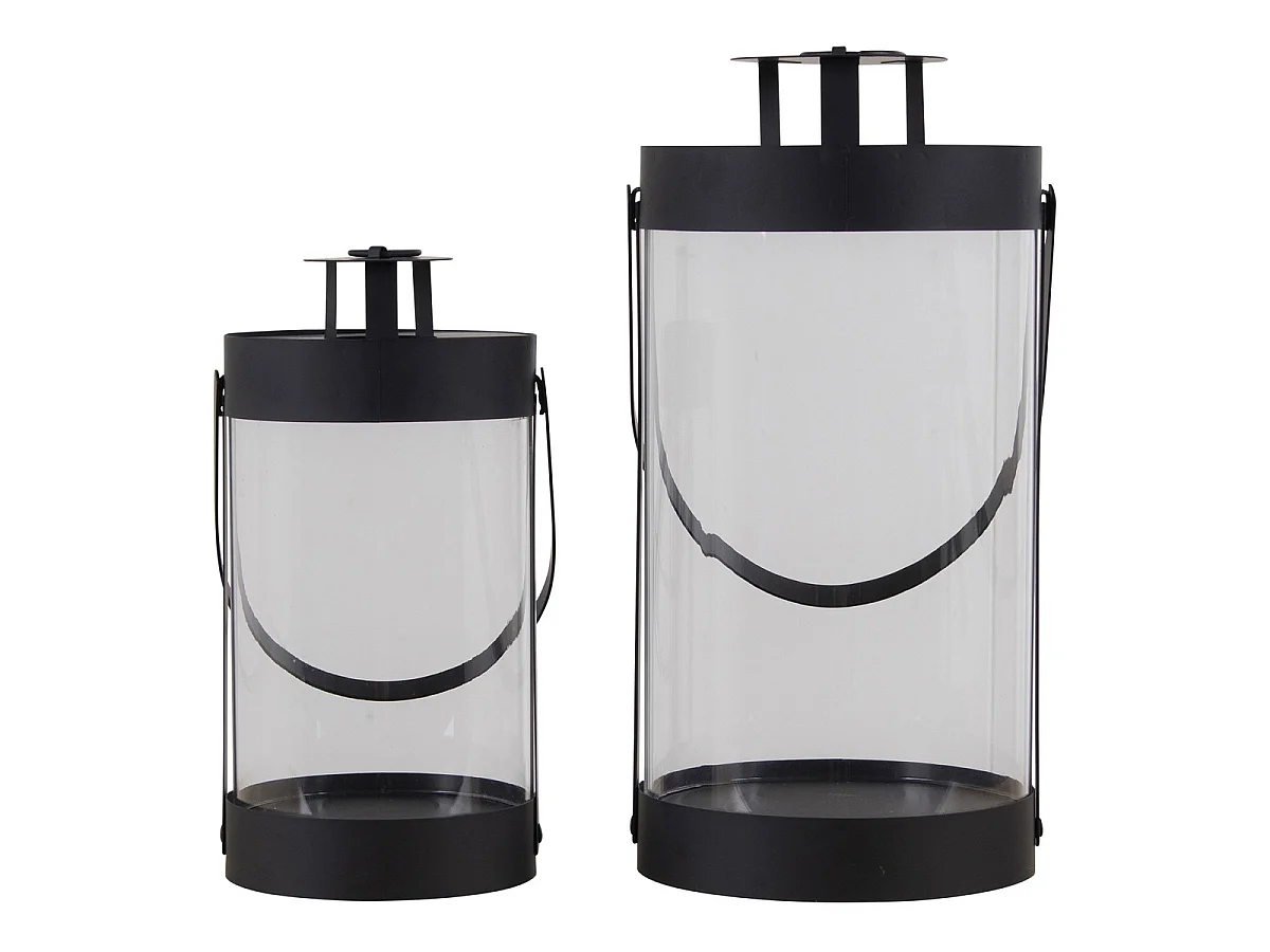 Lot de 2 lanternes en acier et verre Bondi — noir, tailles graduées