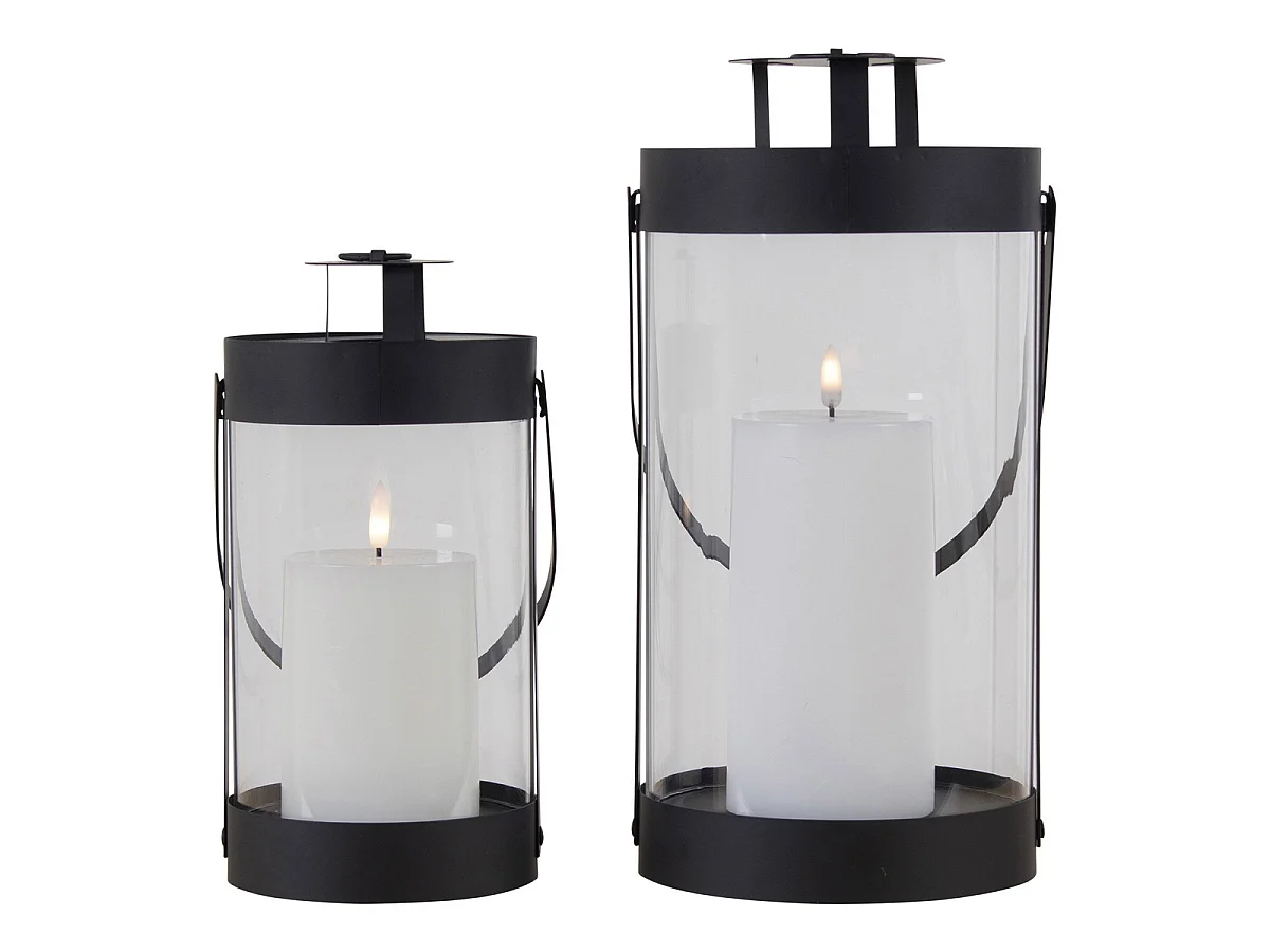 Lot de 2 lanternes en acier et verre Bondi — noir, tailles graduées