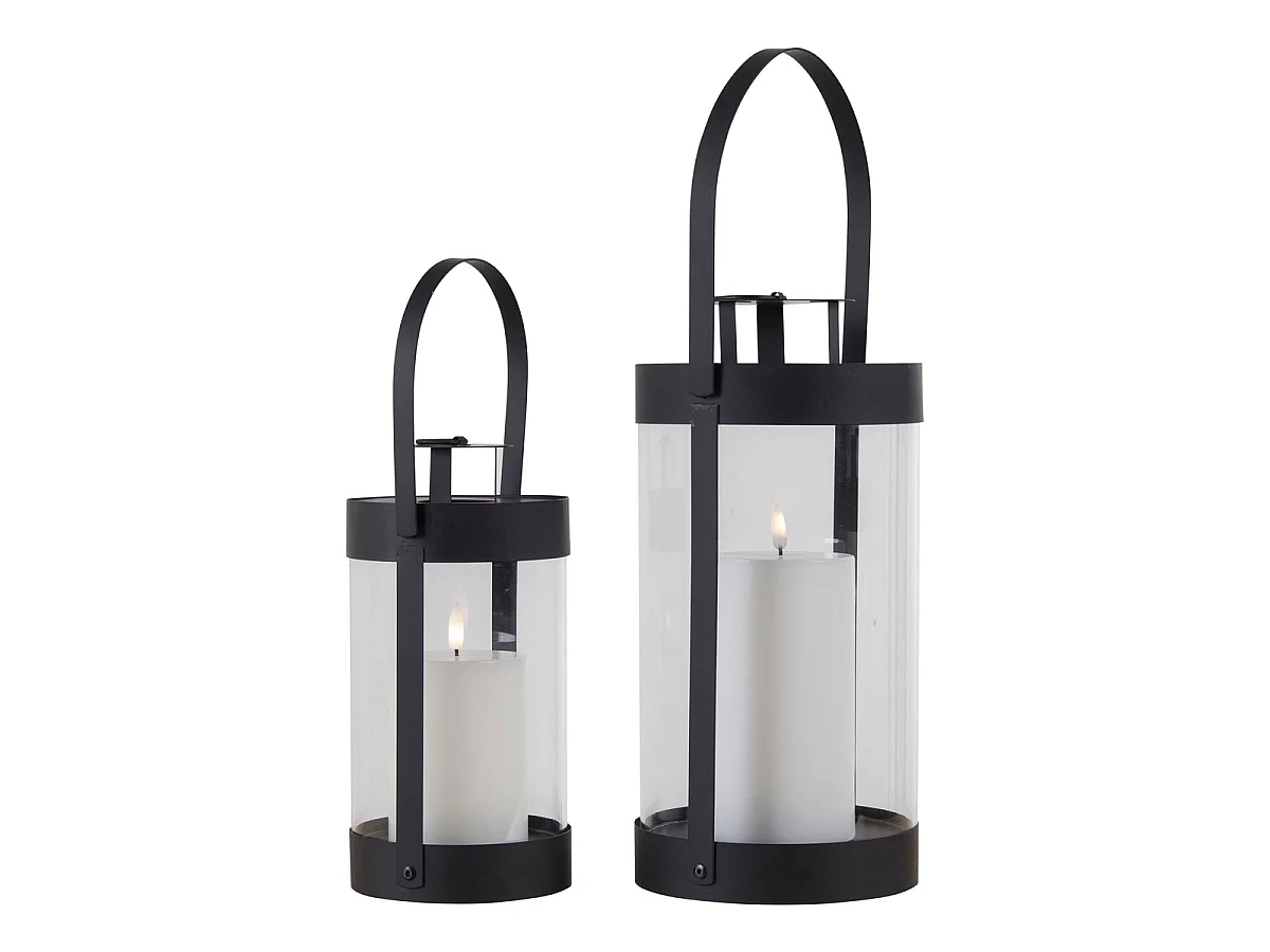 Lot de 2 lanternes en acier et verre Bondi — noir, tailles graduées