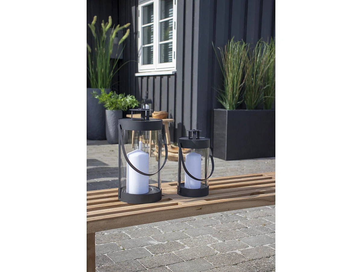 Lot de 2 lanternes en acier et verre Bondi — noir, tailles graduées