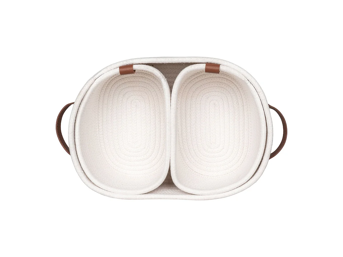 Set de 3 cestas Jarana de algodón blanco con asas de cuero