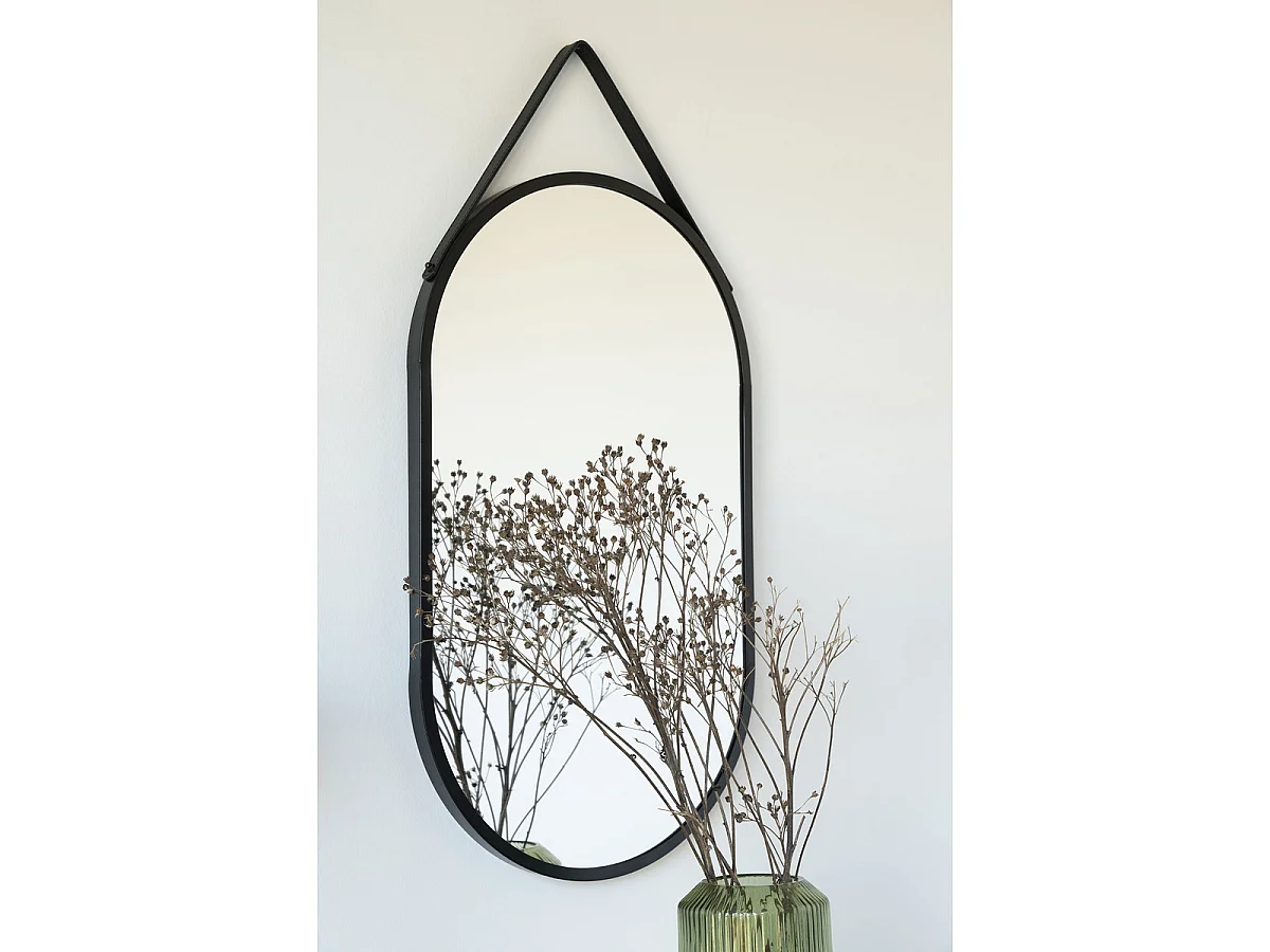 Rechthoekige wandspiegel Trapani in zwart staal met riem 35x60 cm