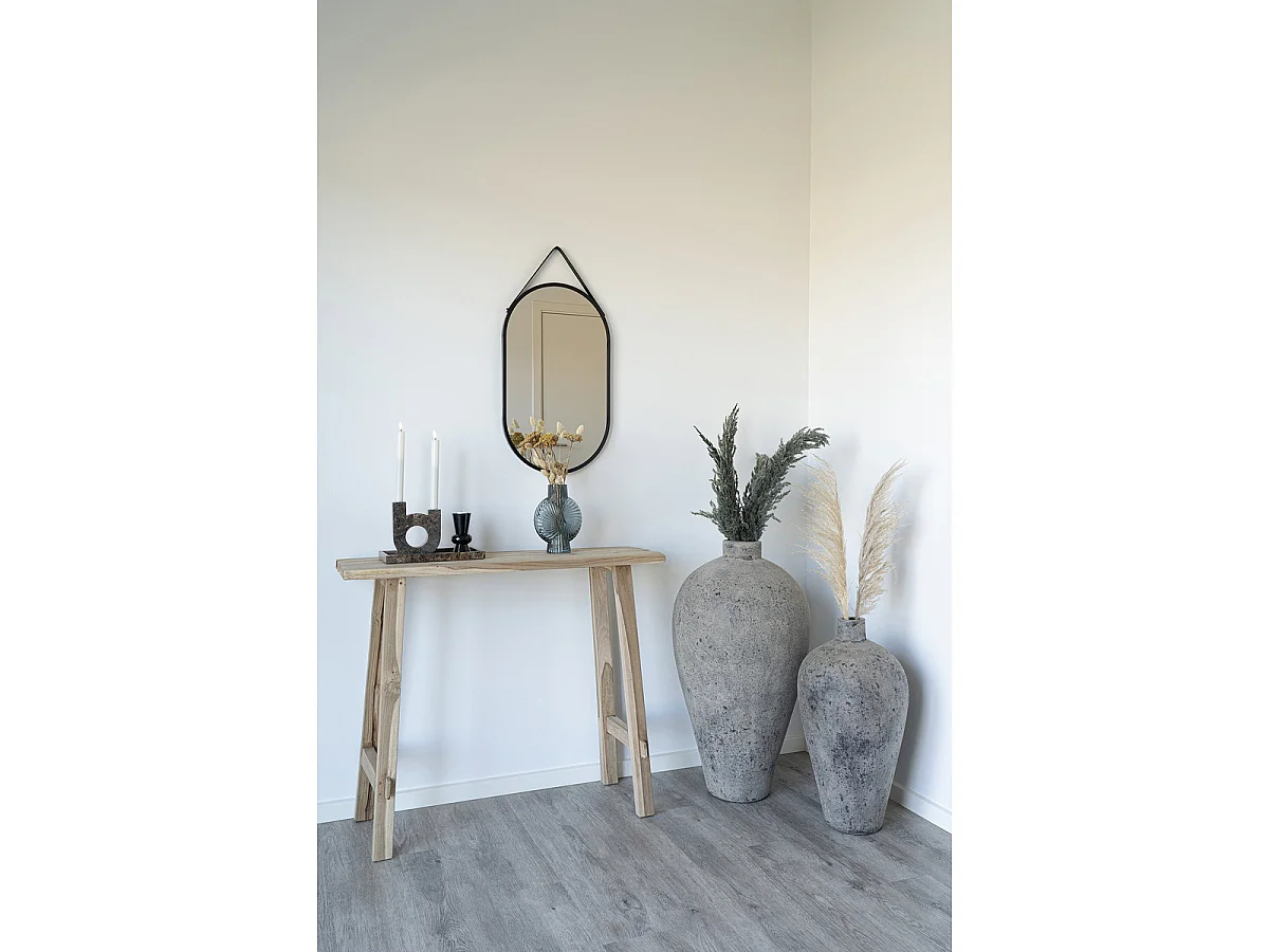 Rechthoekige wandspiegel Trapani in zwart staal met riem 35x60 cm