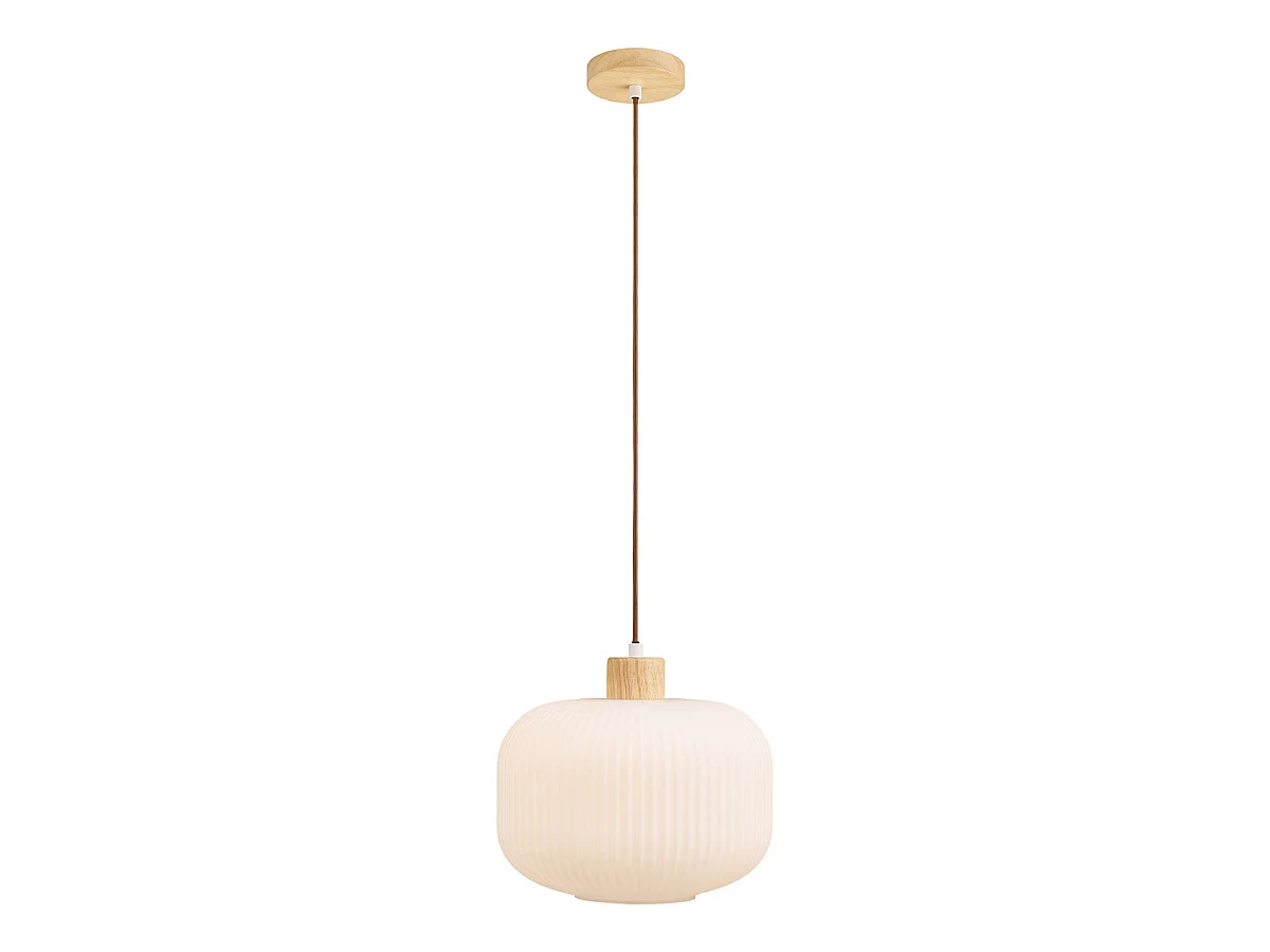 Argalo Lampe à Suspension en Verre et Bois Blanc ø30 cm