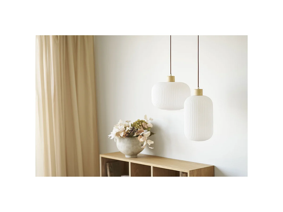 Argalo Lampe à Suspension en Verre et Bois Blanc ø30 cm