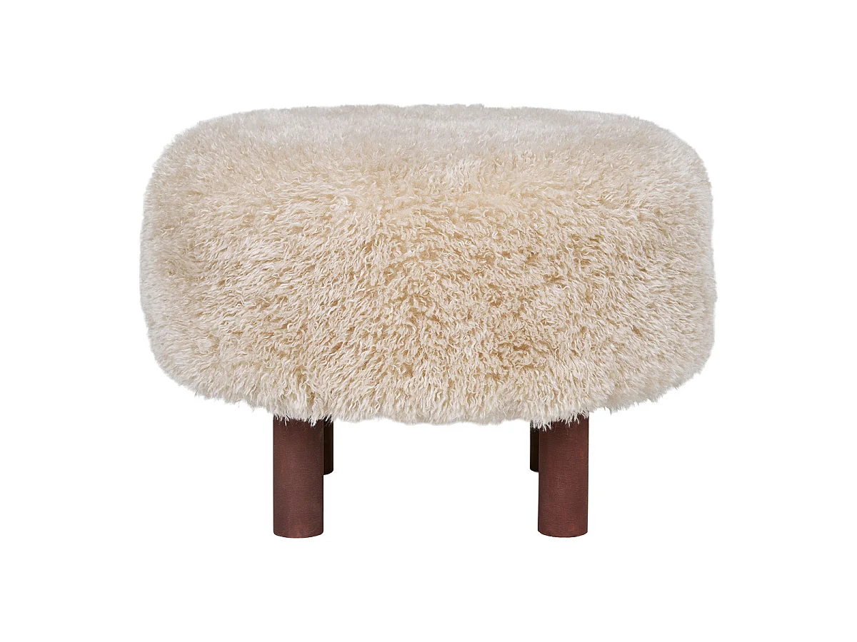 Puf Inverness Pelo Sintético Castanho Claro — Ø50×36 cm, HN1260