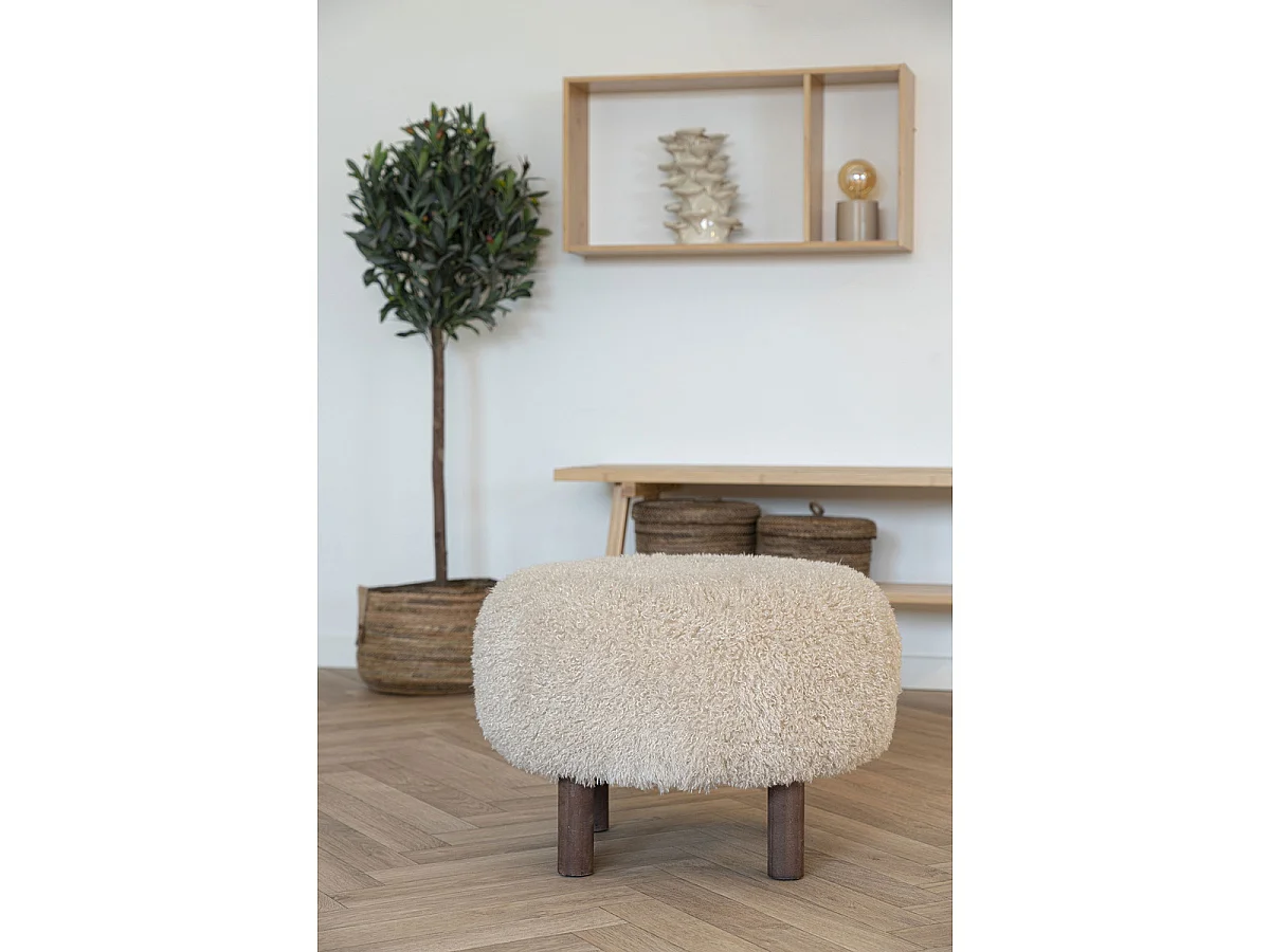 Puf Inverness Pelo Sintético Castanho Claro — Ø50×36 cm, HN1260