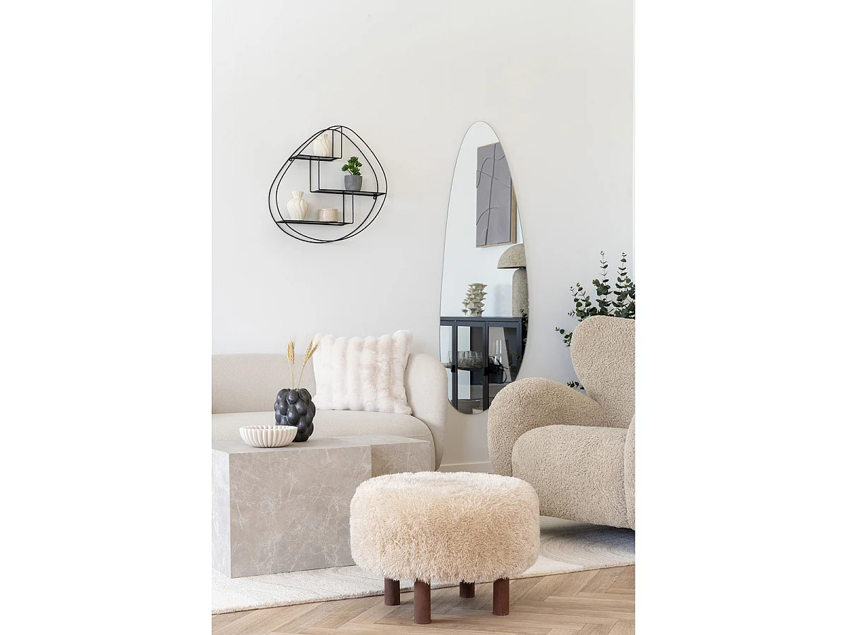 Puf Inverness Pelo Sintético Castanho Claro — Ø50×36 cm, HN1260