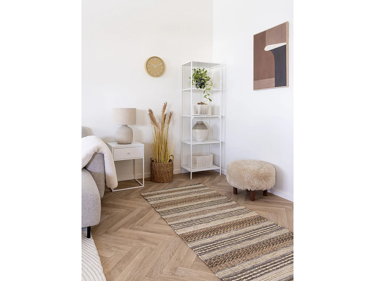 Puf Inverness Pelo Sintético Castanho Claro — Ø50×36 cm, HN1260