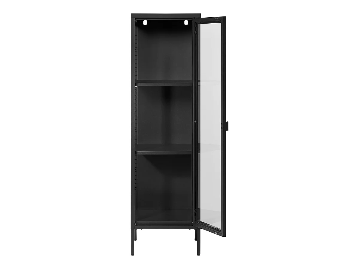 Witryna Brisbane Slim z 1 szklanymi drzwiami, czarna stal 40×35×140 cm