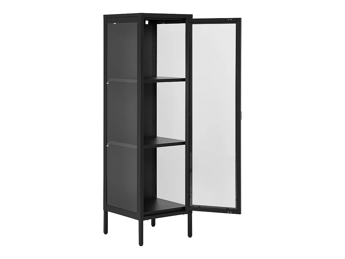 Witryna Brisbane Slim z 1 szklanymi drzwiami, czarna stal 40×35×140 cm