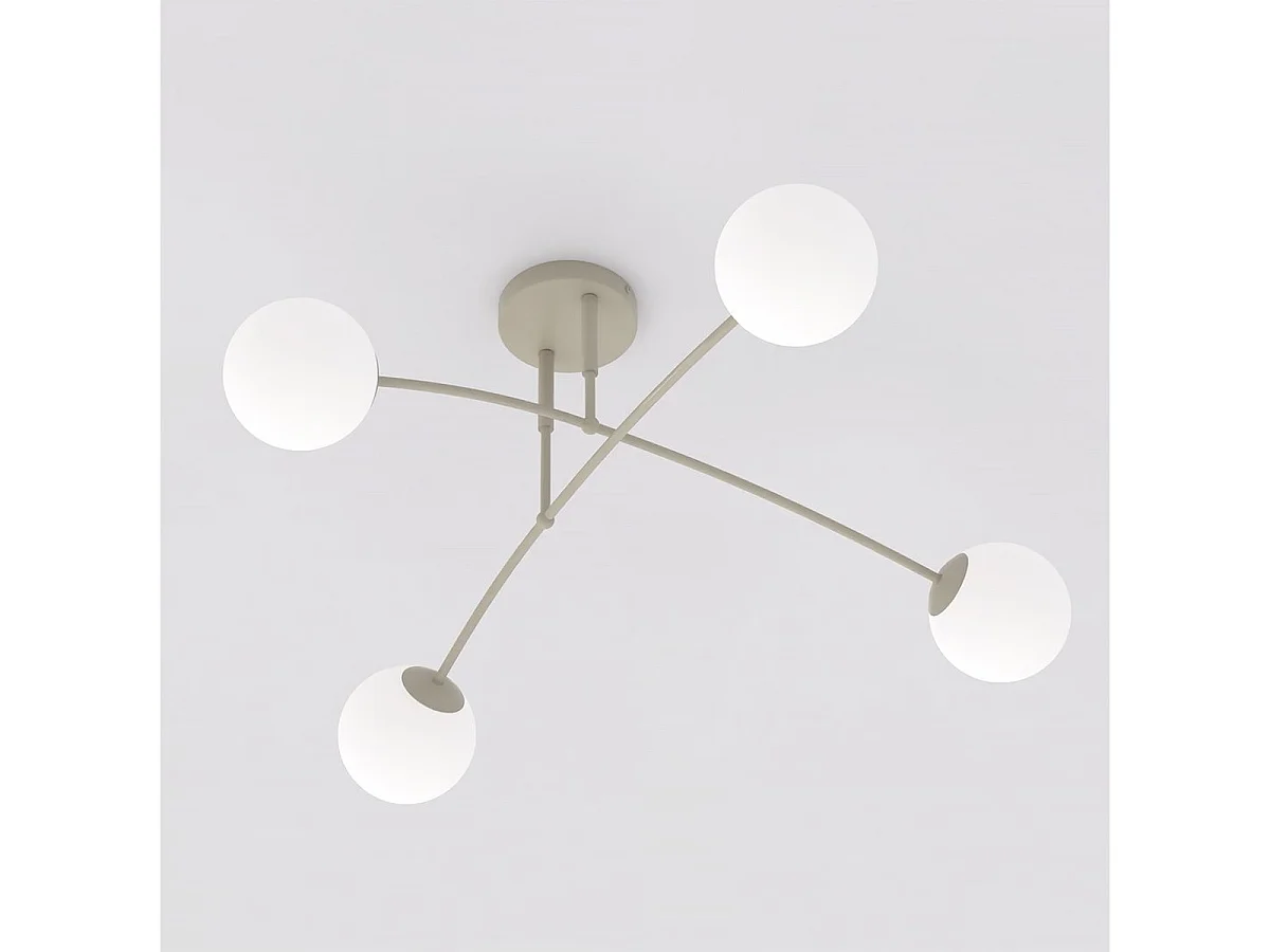 Hanglamp PREGOS van beige staal en opaalglas