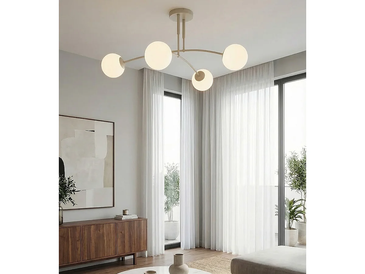 Hanglamp PREGOS van beige staal en opaalglas