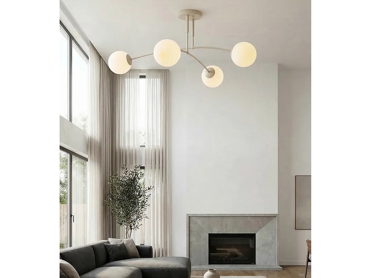Hanglamp PREGOS van beige staal en opaalglas