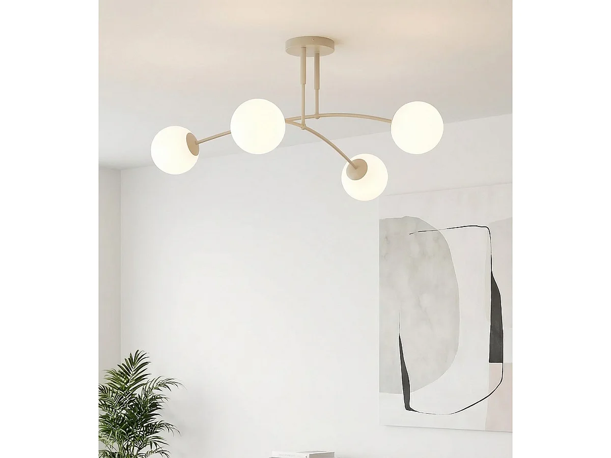 Hanglamp PREGOS van beige staal en opaalglas