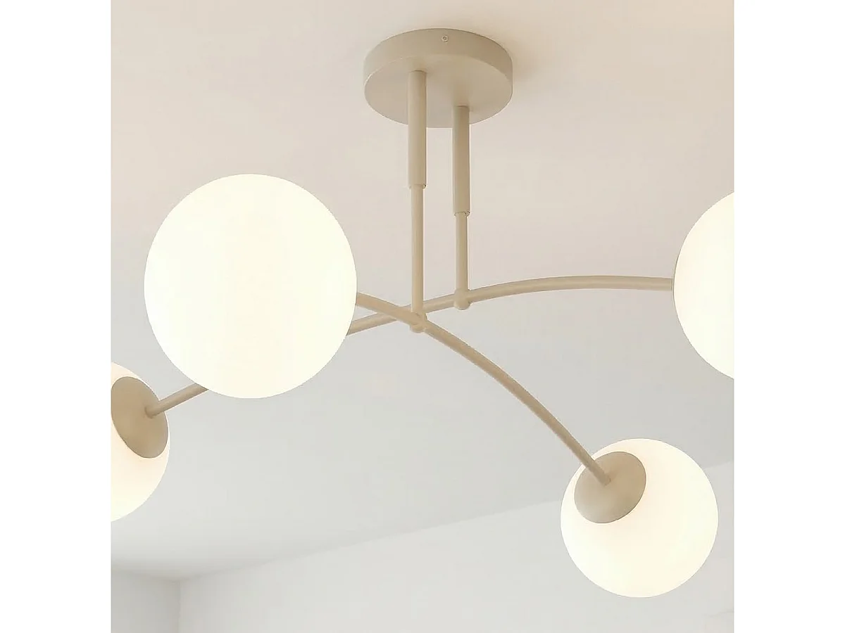 Hanglamp PREGOS van beige staal en opaalglas